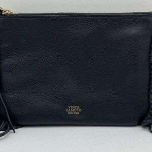 Vince Camuto Black Leather Whip Stich & Fringe Cross Body Bag EuC W Dusty